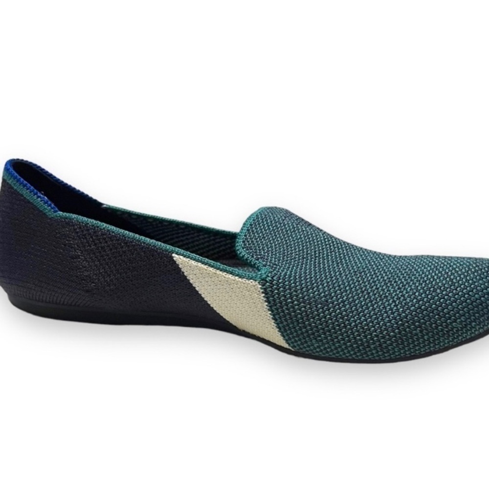 Rothys RETIRED Colorblock Spruce Loafers Prep Green Chevron Size 6